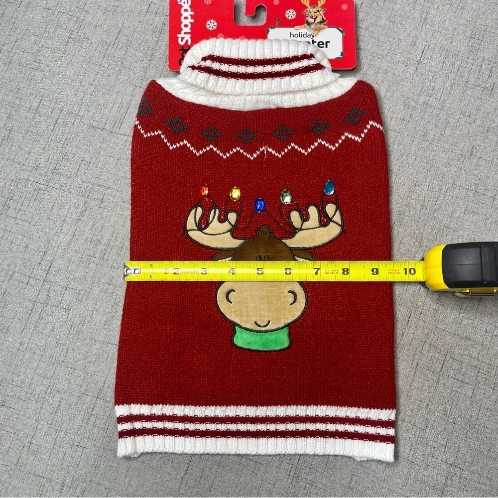 Pet Dog Christmas Sweater Reindeer with Lights Red White Medium Nwt